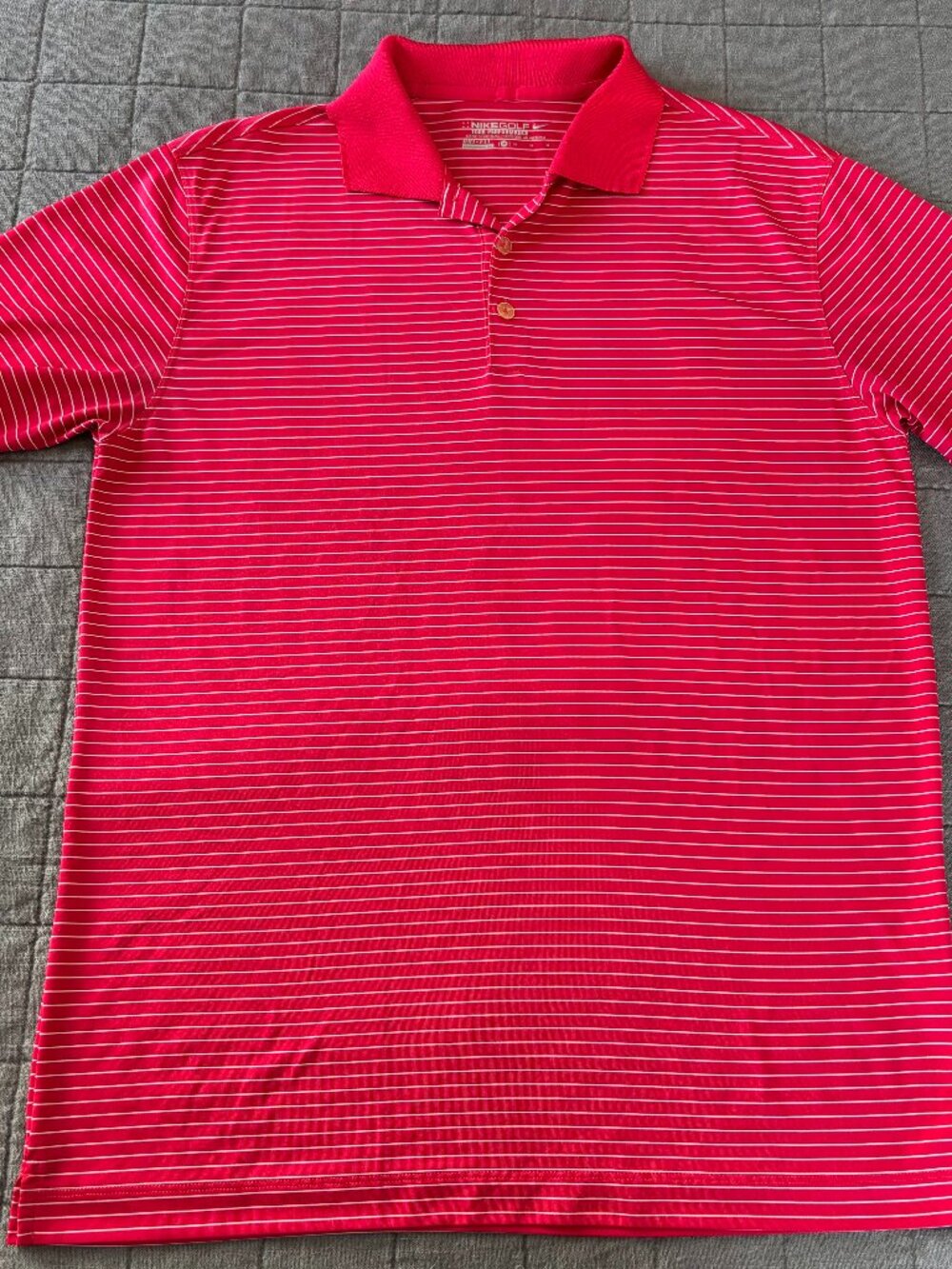 Nike Golf Performance Polo Shirt Red White Striped Short Sleeve Men's Medium EUC